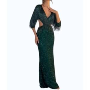 NEW ALETA luxury style gown in dark green